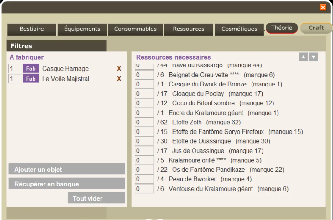 Liste de craft — Cronosoria